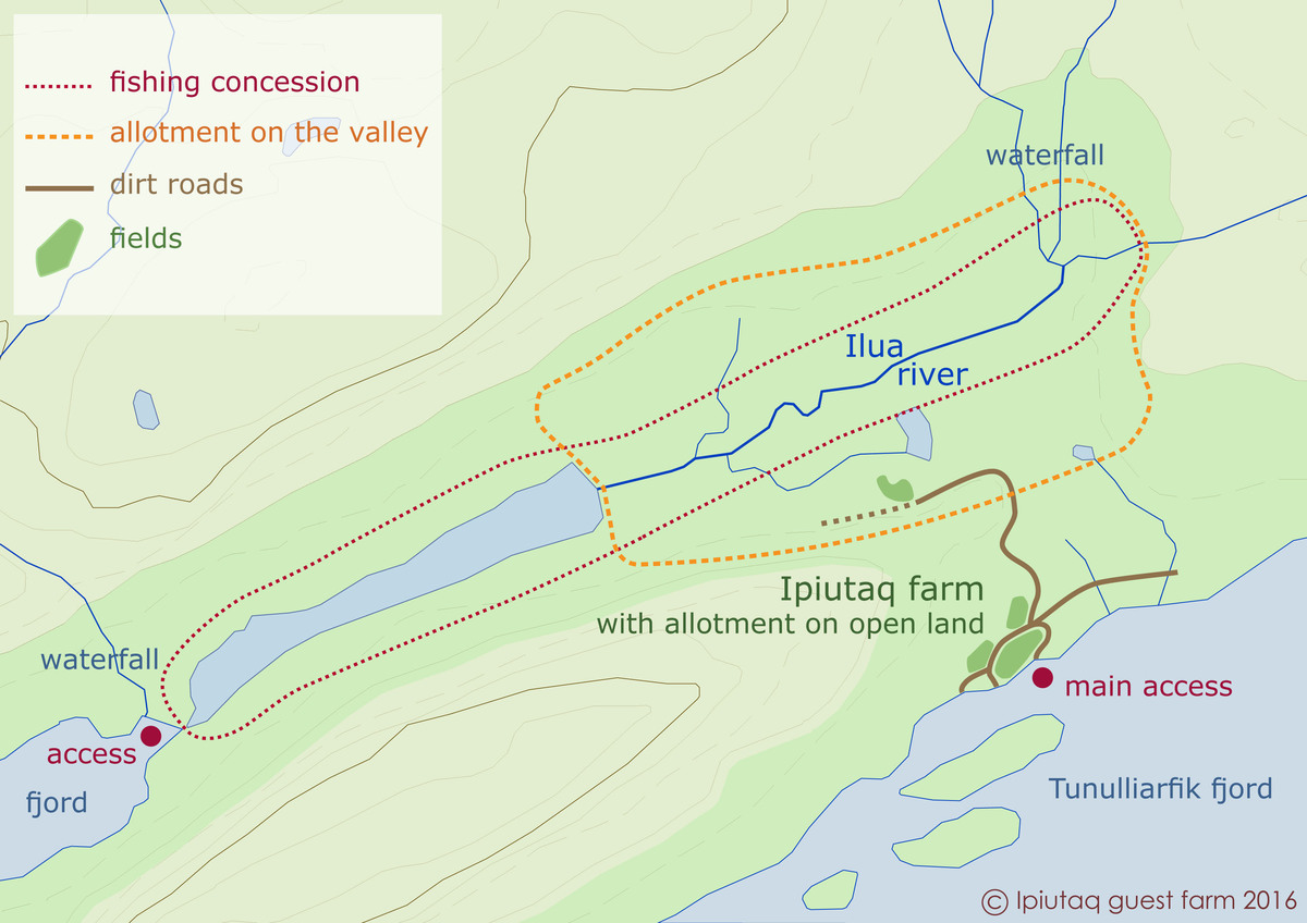 Ipiutaq guest farm, general overview of the property Ipiutaq and Ilua valley